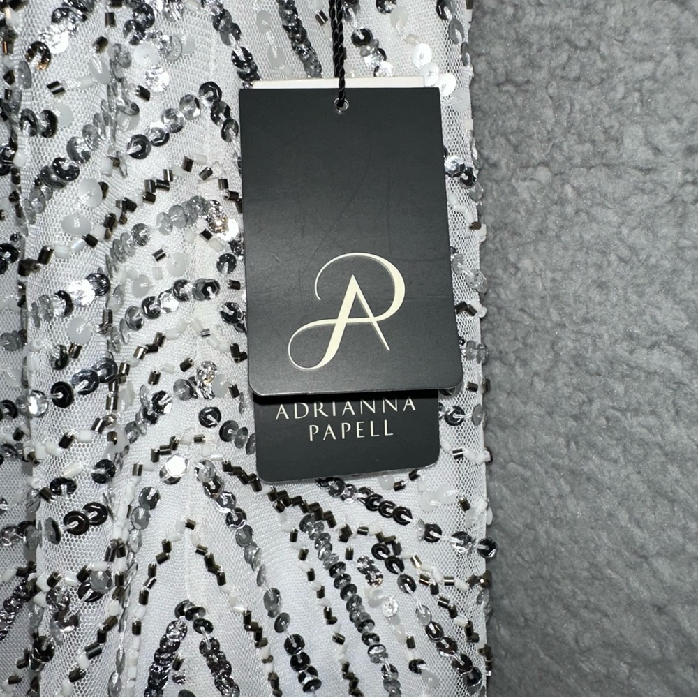 NWT ADRIANNA PAPELL Beaded Sequined Trapeze Mesh Shift Dress - Picture 3 of 11